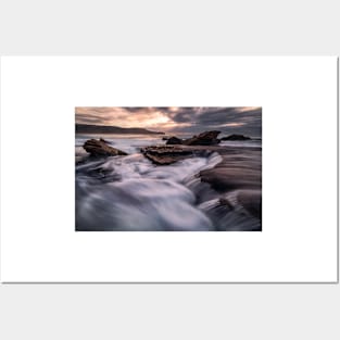 Water flowing over the rocks at Killcare Beach on NSW Central Coast Posters and Art